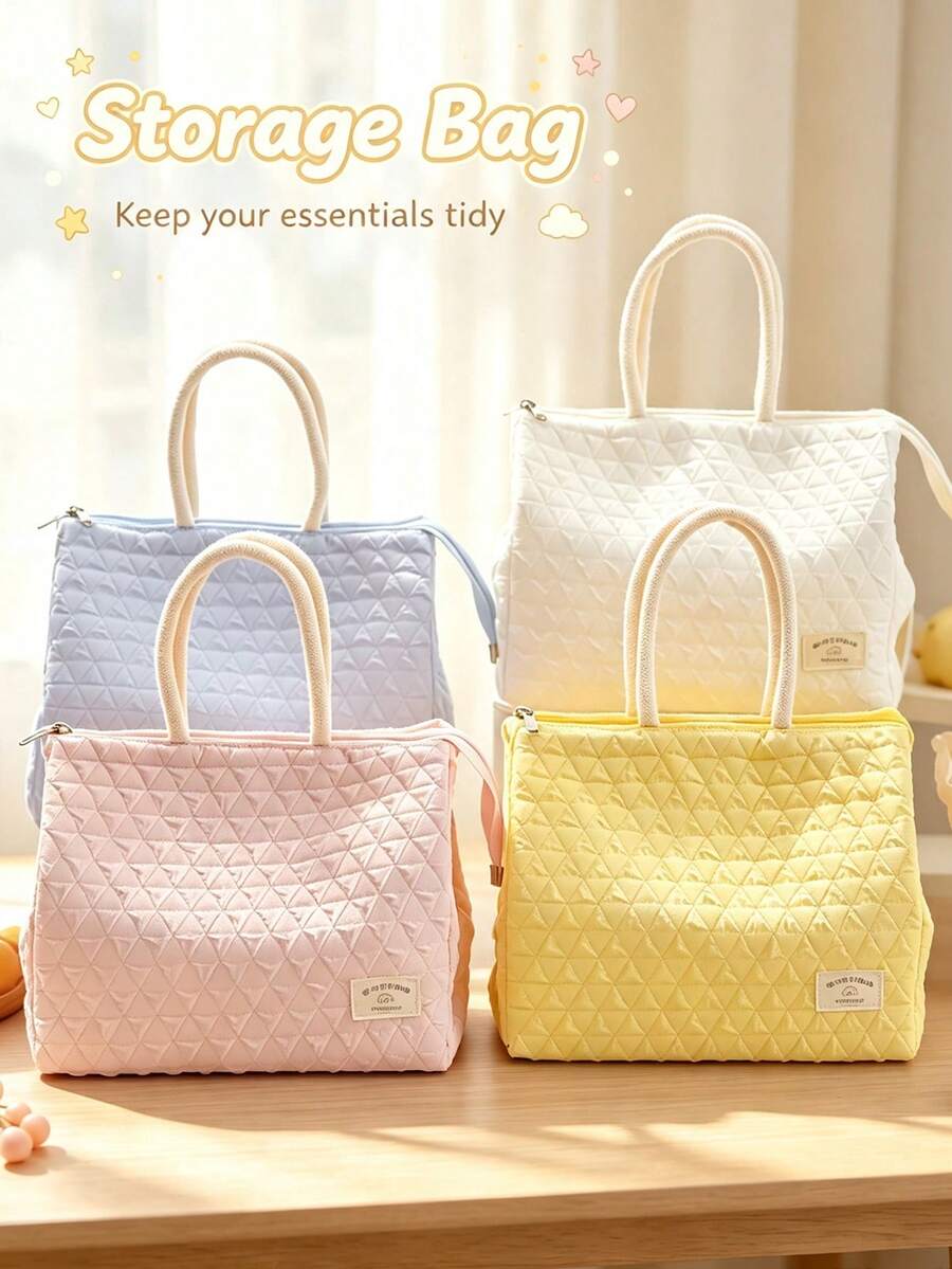 1pc Cute Macaron Insulated Lunch Tote With A Triangular Quilted Texture, Double-Layer Padded Comfy Handles, Zipper Closure With Plenty Of Storage, Multiple Compartments Mom Bag, Perfect For Work, School, Travel, Or Outings Any Time Of Year