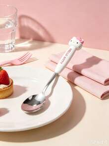 Cute Sanrio Tableware, With 3D Cartoon Silicone Handle, High Polished Stainless Steel Spoon/Fork, Soft Heat-Insulating Handle Anti-Scald, 3 Cute Macaron Colors, Suitable For Daily Dining Decoration, Small Gift For Sanrio Fans - Multicolor - View 2
