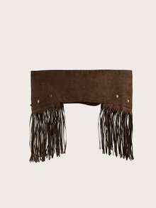 1pc Bohemian Women's Tassel Waist Belt, Hair Accessories, Brown Belt, Beach Accessories For Women, Waist Belt, Summer Vacation Asymmetrical Square Buckle Tassel Waist Belt, Match With Skirts, Bikinis, Pants, Party, Beach Vacation, Holiday Gift, Street Punk, Back To School, Music Festival - Coffee - View 2