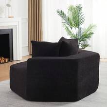 Un sillón individual hexagonal de estilo moderno, caracterizado por opciones de combinación versátiles y un diseño; este sofá de chenilla para - Negro + Chenilla + Espuma + Muelles + Moderno + 1 asiento - Ver 3