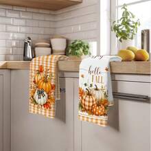 2PCS Kitchen Towel, Hello Autumn Series Pattern Printed, Watercolor Style 40*60cm Rectangular Microfiber Kitchen Towel, Dish Cloth, Tablecloth, Hand Towel, Kitchen Decor, Home Decor, Neighbor Housewarming Gift, Kitchen Napkin And Dish Cloth, Home Decor, Gift - Orange - View 10