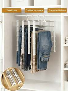 Multi-Layer Pants Rack - Space-Saving Foldable Design, Helps Efficiently Organize Your Wardrobe; Suitable For Jeans, Leggings And Casual Pants Plastic Multi-Layer Pants Rack; Features Non-Marking Anti-Slip Storage Function, Easy To Assemble; Ideal Choice For Holiday Preparation And Seasonal Wardrobe Organization; - Multicolor - View 4