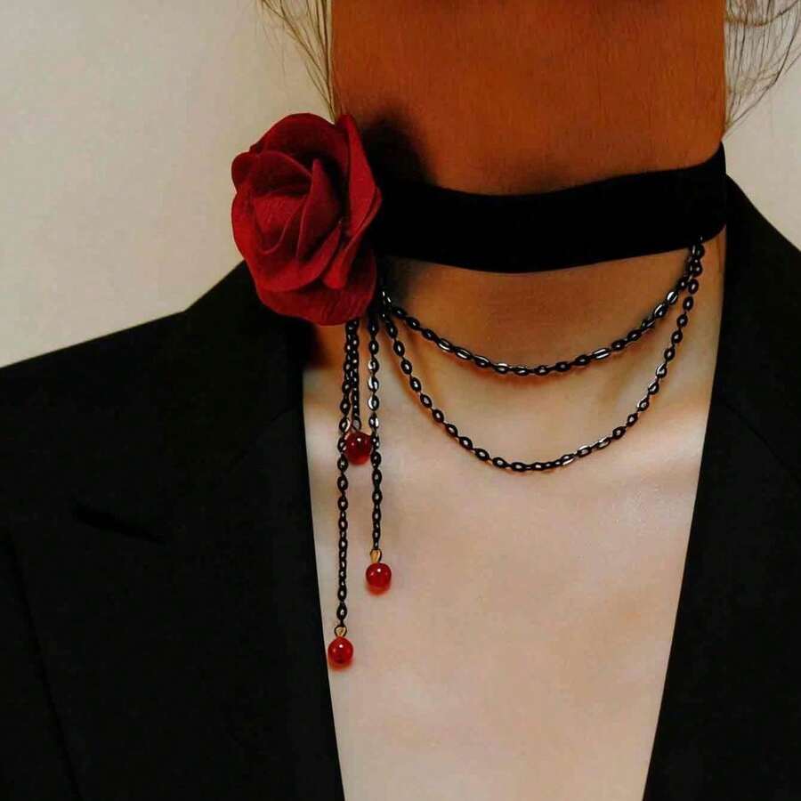 1pc Cross-Border Hot-Selling Lace Necklace - Red - View 1