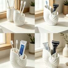 3D Printed Seashell Spiral Toothbrush Holder, 3-Compartment Toothbrush And Toothpaste Storage Rack, Bathroom Countertop Organizer For Toothbrush, Toothpaste, Shaving Razor - Multicolor - View 5