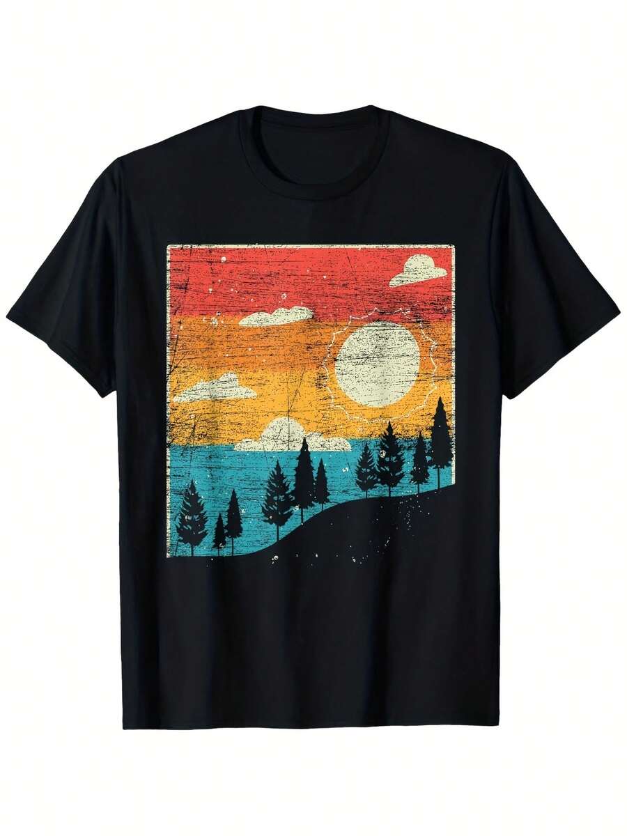 T-Shirt Uomo Girocollo 100% Cotone 180g, Stampa Vintage Parco Nazionale Classica, Resistente E Morbida, Top Casual Per Uso Quotidiano E Outdoor - Black - View 1