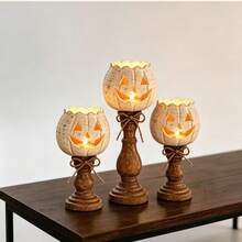 3 Tamaños de Soportes de Vela Pedestal de Calabaza Blanca en Capas, Soportes de Velas Tealight con Acabado Desgastado Jack O Lantern para Velas Tealight Estándar, Decoración de Centro de Mesa Rústica de Granja para Interior para Otoño Halloween Acción de Gracias Fiesta Exhibición del Hogar Regalo - multicolor - Ver 9