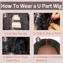 U Part Human Hair Bob Wigs For Black Women Bob Straight Wig 100%Human Hair Extensions Natural Color Glueless No Leave Out Upgrade U Part Short Bob Wigs With Drawstring Glueless Clip In Half Wigs - Natural Black - View 4