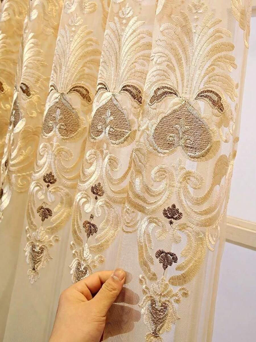 1件裝 鏤空北歐奢華古典宮廷花卉刺繡透光窗簾,適用於客廳、餐廳、臥室窗戶裝飾 - 彩色 - 查看 1