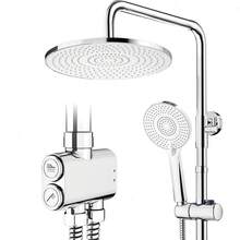 Senlesen Duschset , runder Kopfbrause aus ABS-Kunststoff, Handbrause, verstellbarer Winkel für Kalt- und Warmwasser, Badezimmer-Duscharmatur, schlichtes Duschsystem in mattem Schwarz - Chromlegierung - Übersicht 1