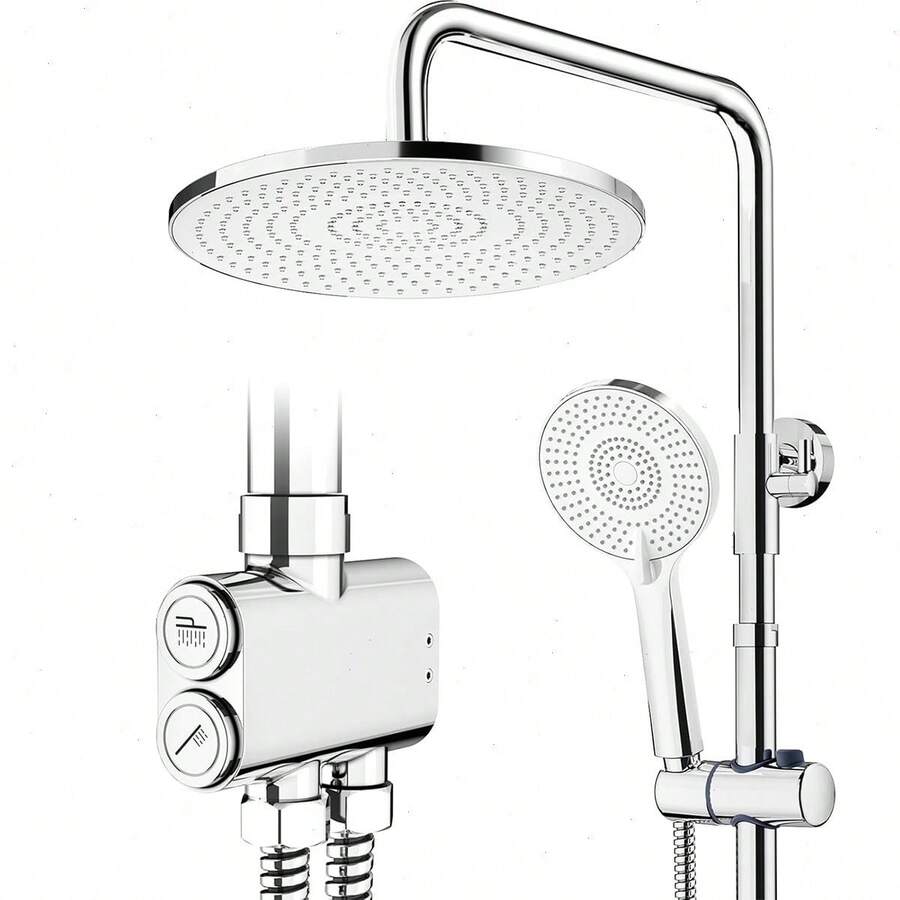 Senlesen Duschset , runder Kopfbrause aus ABS-Kunststoff, Handbrause, verstellbarer Winkel für Kalt- und Warmwasser, Badezimmer-Duscharmatur, schlichtes Duschsystem in mattem Schwarz - Chromlegierung - Übersicht 1