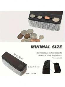 Rhinestone Car Coin Holder, Suitable For Most Cars And Trucks, Car Accessories Storage Box, Euro Coin Storage Box, Compact Car Coin Holder/Applicable, Convenient Mini Storage Box, Creative Storage, Easy To Put In And Take Out, Mini Car Coin Storage Box/Center Console Storage Box And Remote Control Storage Box/Suitable For Most Cars And Trucks/Space-Saving Multi-Functional Storage Box/Essential Accessory For Commuting And Road Trips, Teacher's Day Gift, Back To School, Halloween, Christmas Gift - Multicolor - View 11