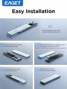 EAGET M.2 External SSD Case Dual Protocol NVMe SATA 10Gbps USB3.2 Type‑C Transparent Enclosure Support 2230‑2280 M.2 SSD For Laptop Desktop - Clear - View 8