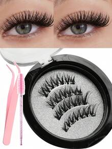 2 Pairs Magnetic False Eyelashes Kit With Professional Tweezers Reusable Thick Crossed Eyelashes Applicator Natural Eye Lashes Mixed Design For Daily Wear, Work, Study, Travel, Parties, Etc. - Black - View 9
