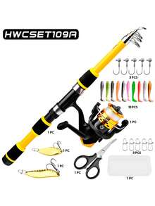 Telescopic Carbon Fiber Fishing Rod And Spinning Reel Set, Complete Portable Lightweight Fishing Tackle Kit With Fishing Line, Hooks And Bait, Suitable For Beginners Freshwater And Saltwater Outdoor Fishing - Multicolor - View 1
