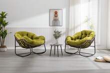 Outdoor Rattan Rocking Chair,Padded Cushion Rocker Recliner Chair Outdoor For Front Porch, Living Room, Patio, Garden, Olive Green - A - 查看 8