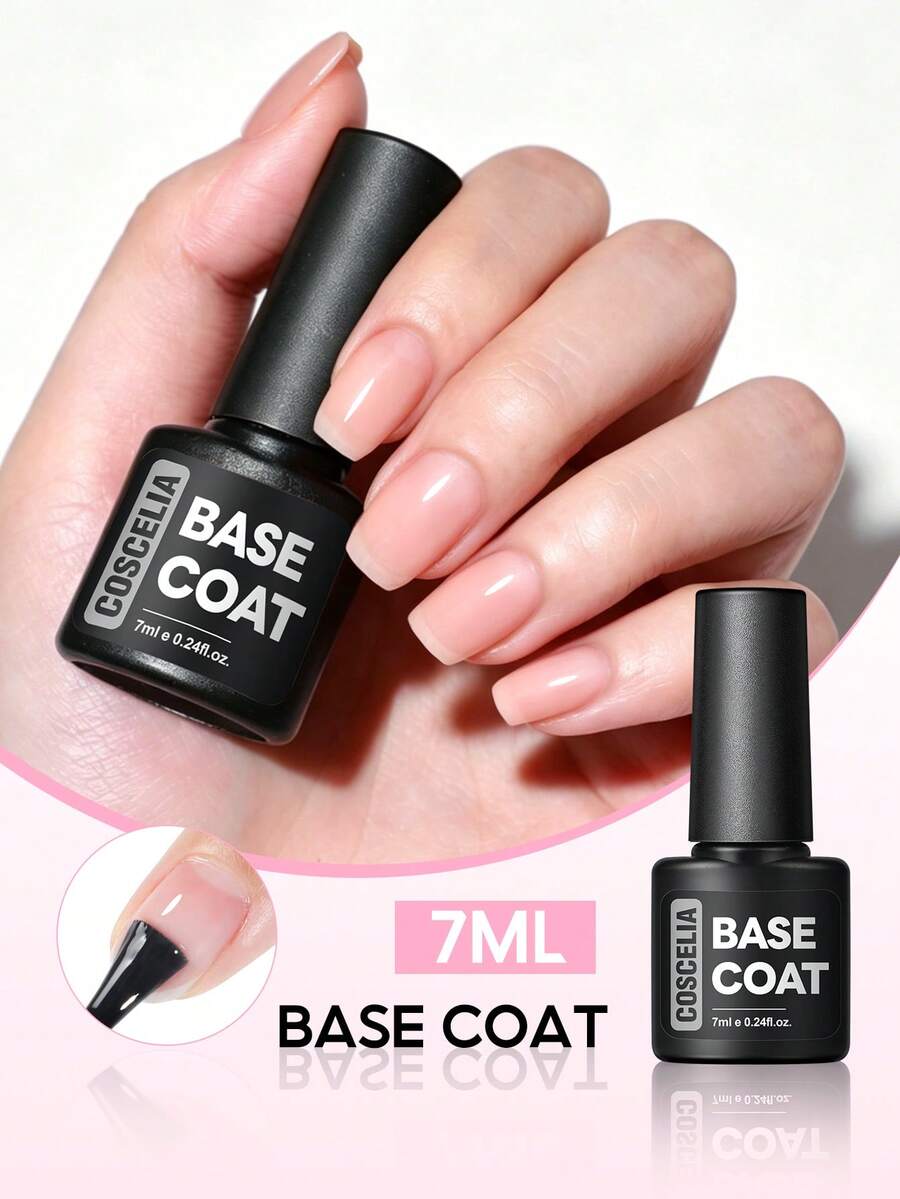 Coscelia 2pcs 7ml Clear Base & Top Coat Set, Requires UV/LED Lamp Curing, Fast-Drying Gel Nail Polish Set, Suitable For DIY Home Manicure Salon Or Women's Gift, Long Lasting - 7ML - View 1
