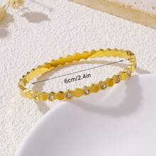 3pcs/1pc Gelang Stainless Steel Fashion Bentuk Sarang Lebah Poligon dengan Hiasan Berlian Imitasi, Gelang Tumpuk untuk Wanita - Gelang geometris aneka warna - View 3
