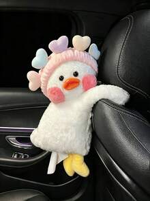 1pc Duck Design Plush Car Tissue Box - White - View 4