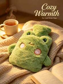 1pc 1000ml Neutral Cartoon Flocked Hot Water Bottle, Random Inner Color, Large Capacity, Refillable, Explosion-Proof & Leak-Proof, Detachable, Hand Warmer, Suitable For Winter Outdoor Camping, Travel, Home, Office, School, Dormitory And Daily Use - Hot Water Bottle - View 2