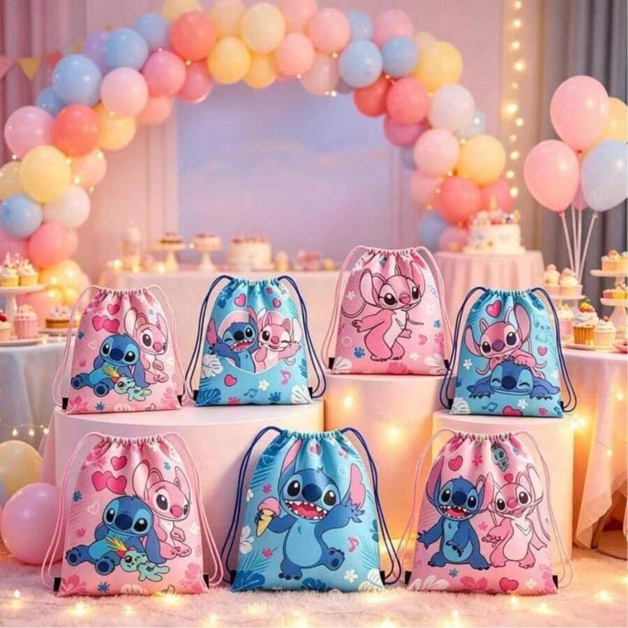 Disney Stitch Drawstring Backpack, Cute Cartoon Cinch Bag, Lightweight Portable Sports Storage Bag, Suitable For Boys, Girls, Travel, Party Gifts - B - View 1