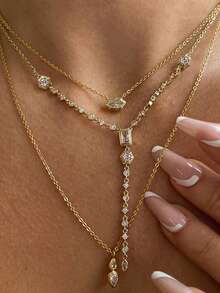 New Stainless Steel Gold Color Necklace, Minimalist Sparkling Zirconia Pendant, Suitable For Women And Girls To Wear To Parties And Weddings - Multicolor - View 10