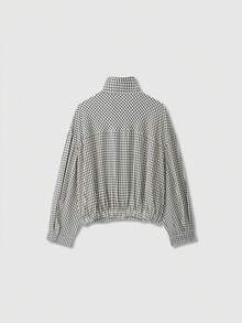 Women's Stand Collar Long Sleeve Plaid Flight Jacket - Multicolor - View 7