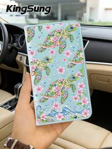 Kingsung 花朵海龜圖案汽車文件收納包，女性身分證包，錢包與卡套，適用於行照、單、駕照、護照與卡片/旅行/度假必需品，汽車/卡車/摩托車車主的完美禮物 - 多色 - 查看 11