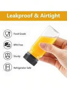 Botol Plastik Kecil dengan Tutup Ulir, Cocok untuk Cairan, Jus, Minuman Kesehatan - Botol Konsentrat Jus Jahe - Botol Mini Transparan yang Dapat Digunakan Kembali/Anti Bocor/Dapat Dibekukan, Wadah Plastik 2oz dengan Tutup - Hitam - View 2