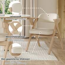 6 Folding Dining Chairs Beige Solid Wood - Comfortable And Space Saving - 米色 - 查看 2