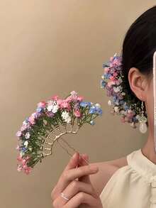 1pc Colorful Starry Sky Hair Pin, New Chinese Style Forest Floral Hair Comb Bun Accessory, Vintage Floral Hair Ornament, Suitable For Wedding Party - Multicolor - View 2