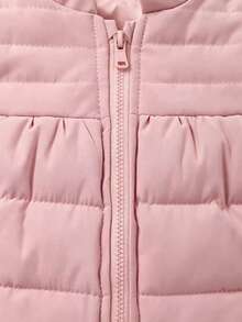 Girls' Flowy Sleeve Stand Collar Zipper Quilted Down Vest, Autumn/Winter Warm Thickened Sleeveless Jacket, Back To School Casual Outerwear - Baby Pink - View 4