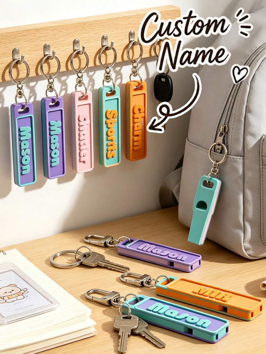 Personalized Whistle Keychain - Custom Name Tag / Bag Charm / Key Ring / / Water Bottle Charm - 3D Printed - Multicolor - View 1
