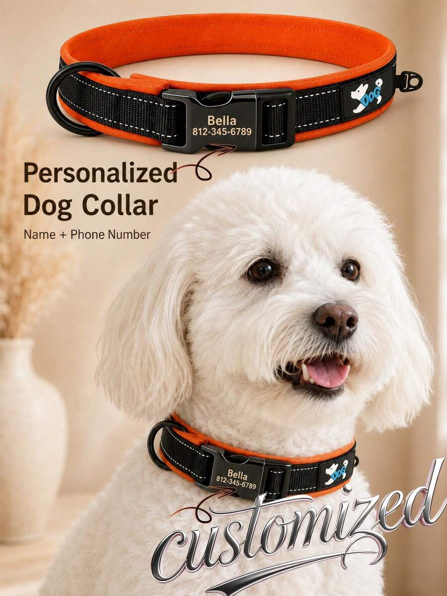 Personalized Dog Collar - Soft Neoprene Padding, Reflective Design, Customizable Engraving - Suitable For Small, Medium And Large Dogs - Multicolor - View 1