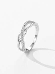 1pc 925 Sterling Silver Fashion Cross Line Geometric Zirconia Rings For Women Personality Original Design Party Fine Jewelry - Silver - View 4