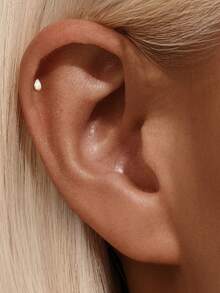 1pc 925 Sterling Silver Flat Back Stud Earring For Women, Hypoallergenic 18K Gold Plated Cartilage Ear Jewelry, Suitable For Sensitive Ears, CZ Cubic Zirconia Helix/Ear Cartilage Piercing Earring - Gold - View 8
