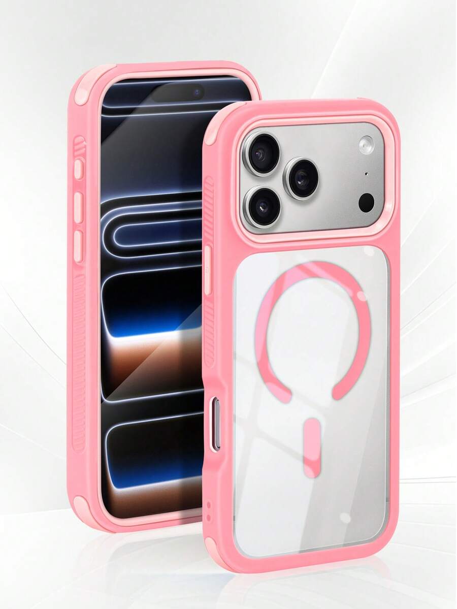 Koolife 對比邊緣半透明磨砂手機殼,適用於 Apple 17/16/15/14/13 Pro Max,凸起鏡頭防摔設計,超薄磁吸無線充電,重型防震裝甲一體式鏡頭保護蓋,適合日常使用,週年禮物、生日禮物 - 粉色 - 查看 1