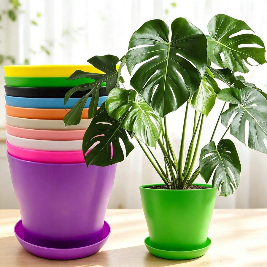 Pack Of 10 Small Plastic Plant Pots With Saucers, 10 Cm, Colourful Mini Planter Set For Indoor And Balcony Plants - 10pcs - View 1