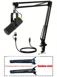 Kit de Micrófono Dinámico XLR/USB con Micrófono de Podcast RGB, Botón de Silencio, Perilla de Ganancia, Control de Volumen, Brazo de Soporte, Adecuado para Transmisión en Vivo, Juegos, Locución, Grabación - Ver 12