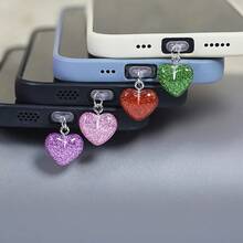 1pc Glitter Candy Color Heart Pendant Tablet Charging Port Dust Plug/Phone Charm Charging Port Dust Plug Accessory Type-C - Multicolor - View 1