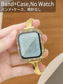 2件組適用於Apple Watch錶帶與錶殼，金色14mm窄版時尚年輕女性風格金屬錶帶，2合1錶殼膜一體式防撞防刮防塵保護殼，適用於Ultra3/2/1 SE S12/S11/S10/S9/S8/S7/S6/S5/S4/S3/S2/S1，金色不鏽鋼智慧手錶配件，38mm 40mm 41mm 44mm 45mm 46mm中性錶帶，可用作萬聖節、聖誕節、新年禮物與節日禮物，新尺寸系列SE3 12 Ultra4 - 金色 - 查看 9