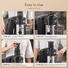 QCen Powerful Centrifugal Juicer, 500W With 3" Wide Mouth Feed Chute – Perfect For Whole Fruits & Vegetables, Easy To Clean, Stainless Steel, Space-Saving Design, Great For Healthy Juices At Home. - US A Type Plug(110-127V) - View 5