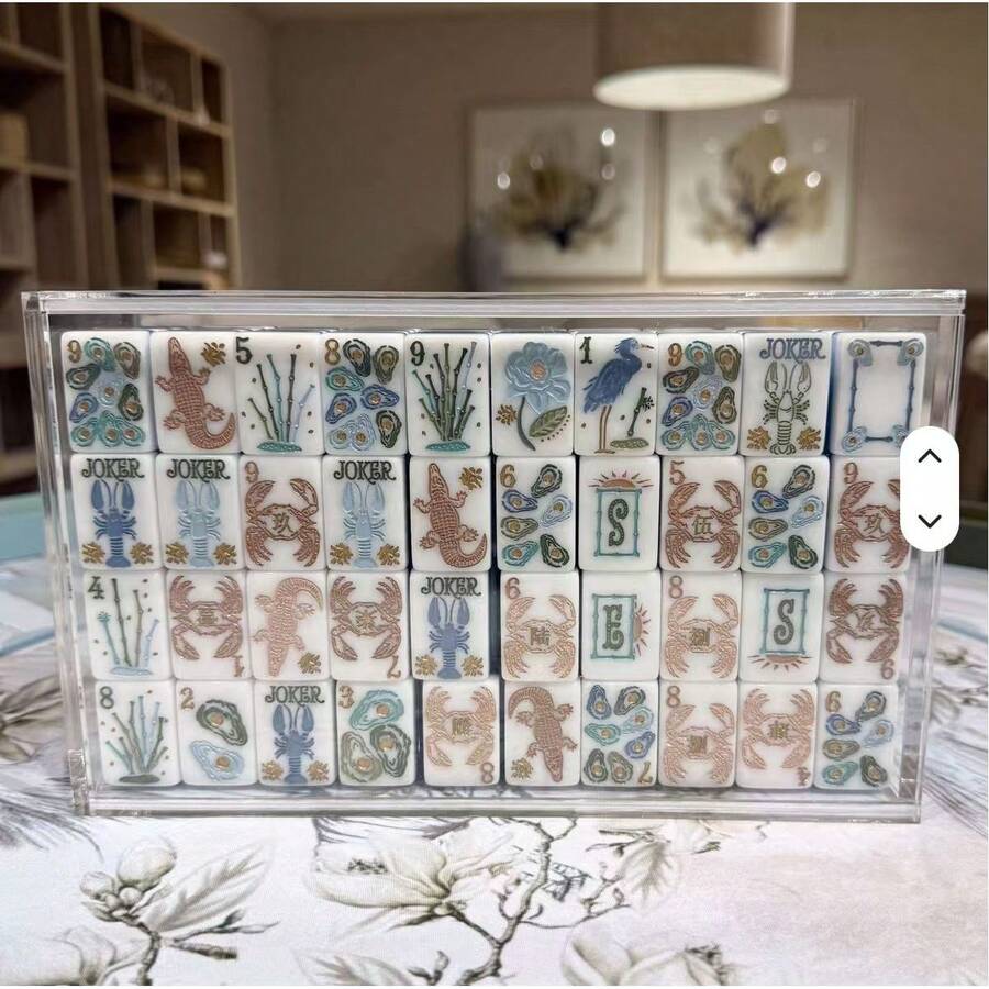 American Mahjong Set Acrylic Blue Ocean Style Portable Mahjong Tiles With Luxury Design Outdoor Travel - Blue Ocean Premium Acrylic American Mahjong Set - View 1