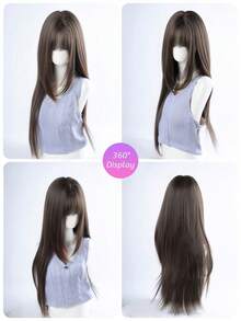 alicegarden 30 Inch Long Synthetic Wig, Natural Straight Style, Stunning Chocolate Brown, With Bangs, Suitable For Women's Daily, Party, Cosplay Use, Natural And Durable, Women's Wig Gift, Halloween - Chocolate Brown - View 8
