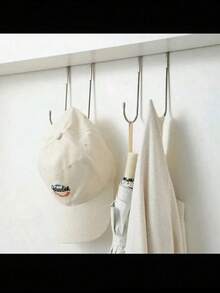 1/2pcs Stainless Steel Double S-Shaped Hooks, No Drilling Required, Back Door Cabinet Storage Hooks, Kitchen & Bathroom Use, Multi-Color, Kitchen Storage & Organization - View 3