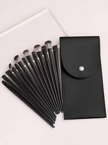 ronshadow 13pcs Professional Eye Makeup Brush Set With Storage Bag, Eyeshadow Blending Brush, Eyeliner Blade Brush, Smoky Detail Brush, Daily Atmospheric Eye Makeup Beginner Portable Makeup Tool Kit - Black - View 2