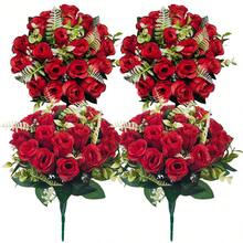 2pcs Artificial Cemetery Flowers, Memorial Rose Bouquet, Weather-Resistant Outdoor Floral Decor, Suitable For Tombstone, Cemetery, Garden, Patio, Porch, Yard And Home Decoration - Multicolor - View 18