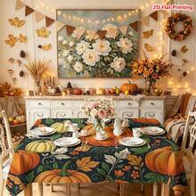 1/2pcs Autumn Tablecloth, Autumn Pumpkin & Vine Pattern Polyester Tablecloth, Suitable For Dining Table, Coffee Table, Kitchen, Picnic, Camping, Country Farmhouse Decor, Tabletop Protection, Holiday Autumn Theme Arrangement - Multicolor - View 14