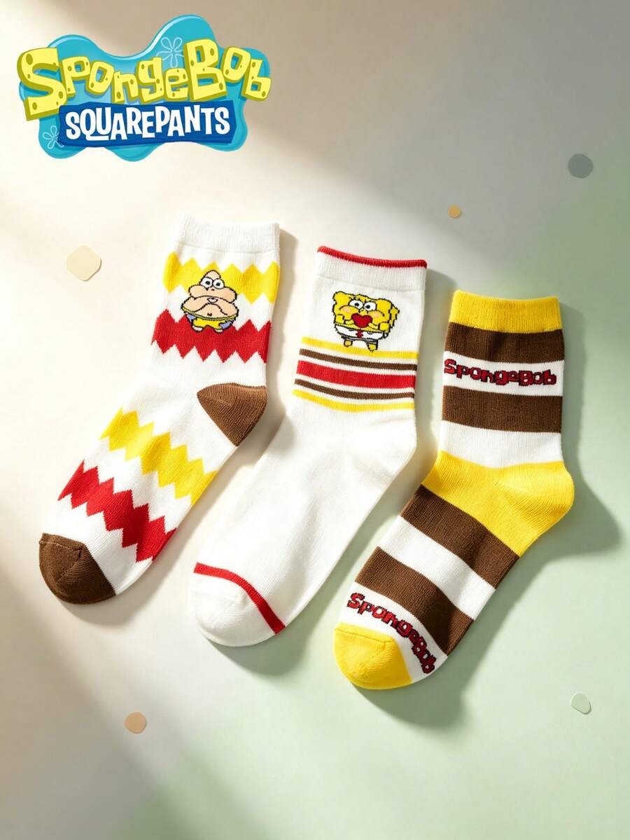 SpongeBob SquarePants 9/3/1雙男女通用隱形船襪,卡通圖案舒適隱形襪,日常休閒襪禮物 - 彩色 - 查看 1