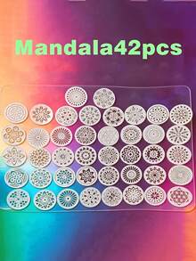 A Set Of 42pcs Circular Mandala Pattern Hollow Stencils, 42pcss In Total, Suitable For Rock Art Projects And Furniture Decoration - Multicolor - View 5