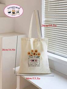 Bolsa de compras con estampado de girasoles - Beis - Ver 10